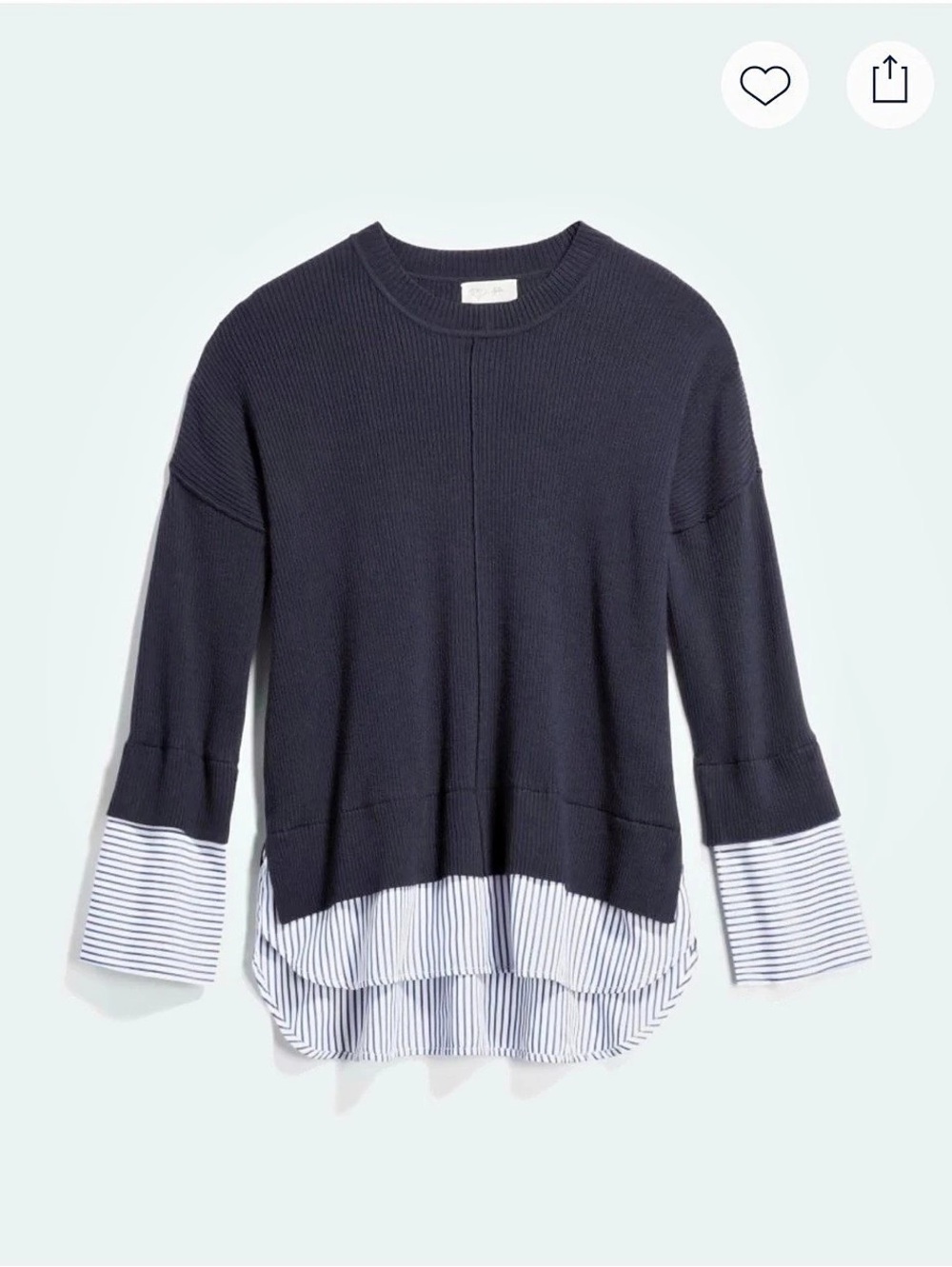 RD Style Huxley Navy Layered Pullover Sweater Striped Cuffs & Hem